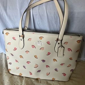 Coach Cream Tote with Colorful Snail Design